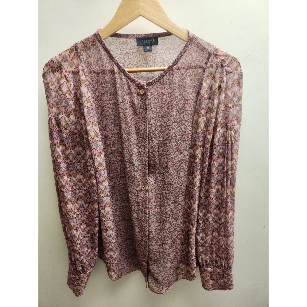 Carlisle Collection Jolie‎ Silk Floral Print Blouse Pink Green Size 10 112447